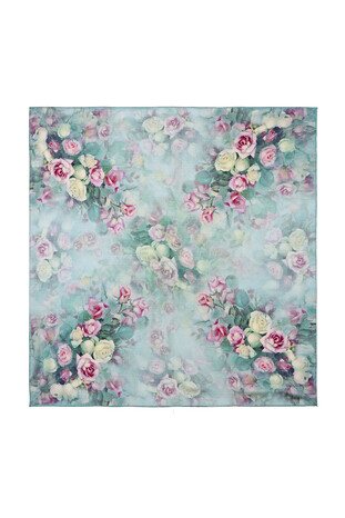 Mint Floral Silk Square Scarf - Thumbnail