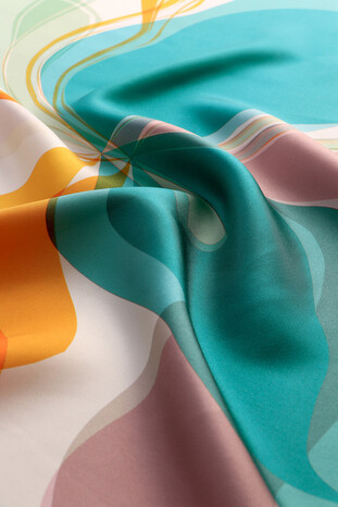 Mint Orchid Pattern Twill Silk Square Scarf - Thumbnail