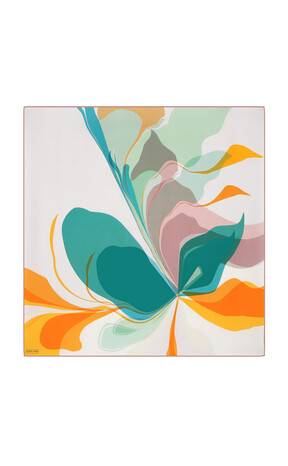 Mint Orchid Pattern Twill Silk Square Scarf - Thumbnail