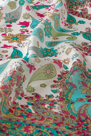 Mint Patterned Indian Silk Scarf - Thumbnail