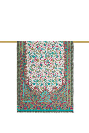 Mint Patterned Indian Silk Scarf - Thumbnail