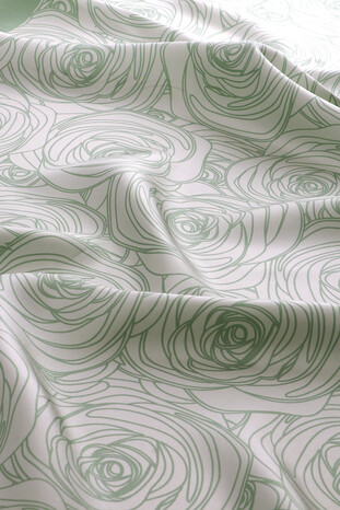 Mint Rosa Pattern Twill Silk Scarf - Thumbnail