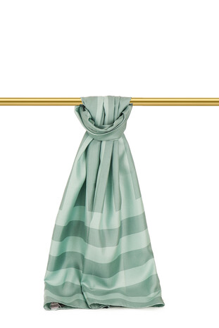 Mint Stripe Pattern Twill Silk Scarf - Thumbnail