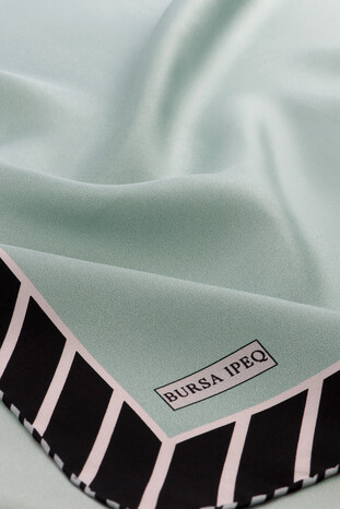 Mint Stripe Pattern Twill Silk Square Scarf - Thumbnail