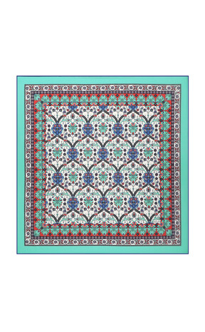 Mint Tile Tulip Pattern Soft Square Scarf - Thumbnail