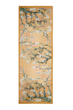 Mustard Almond Blossom Pattern Voile Silk Scarf - Thumbnail