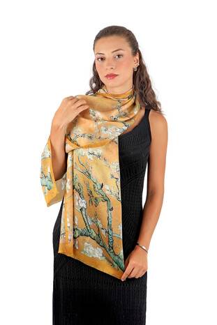 Mustard Almond Blossom Silk Foulard - Thumbnail