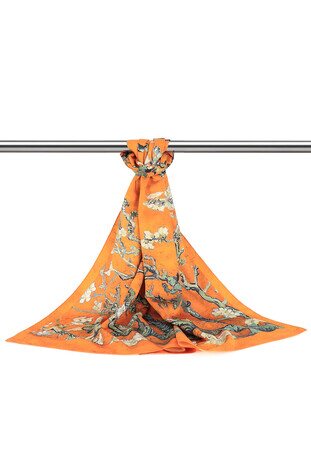 Mustard Almond Blossom Silky Foulard - Thumbnail