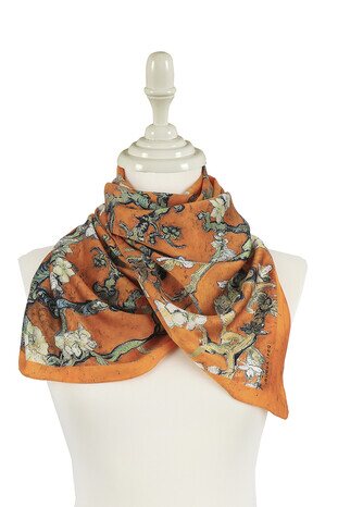 Mustard Almond Blossom Silky Foulard - Thumbnail