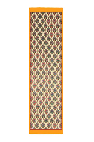 Mustard Hatai Pattern Narrow Silk Foulard - Thumbnail