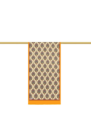 Mustard Hatai Pattern Narrow Silk Foulard - Thumbnail