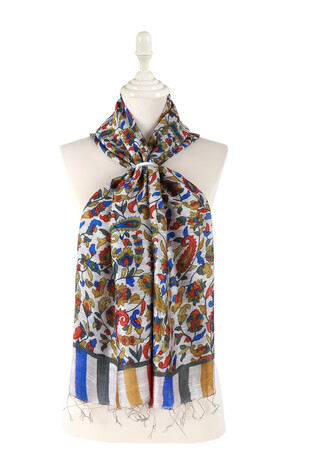 Mustard Kani Pattern Silk Foulard - Thumbnail