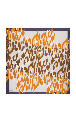 Mustard Sare Pattern Twill Silk Square Scarf - Thumbnail