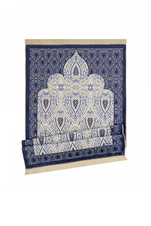 Navy Blue Bamboo Carpet Prayer Rug - Thumbnail