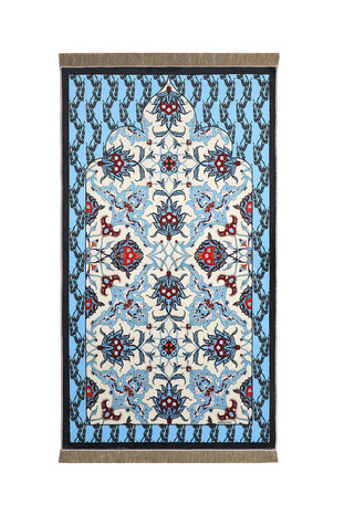 Navy Blue Bamboo Carpet Prayer Rug - Thumbnail