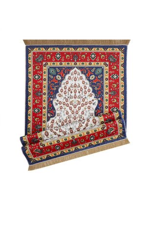 Navy Blue Bamboo Carpet Prayer Rug - Thumbnail