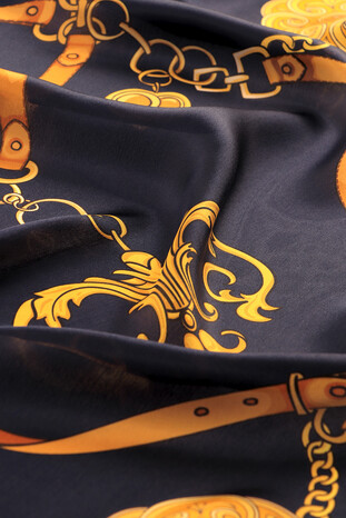 Navy Blue Belt Pattern Sura Silk Scarf - Thumbnail