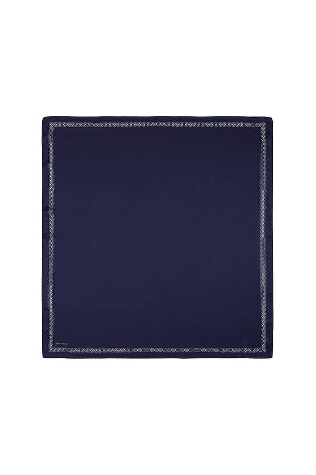 Navy Blue Bordered Butterfly Silk Square Scarf 