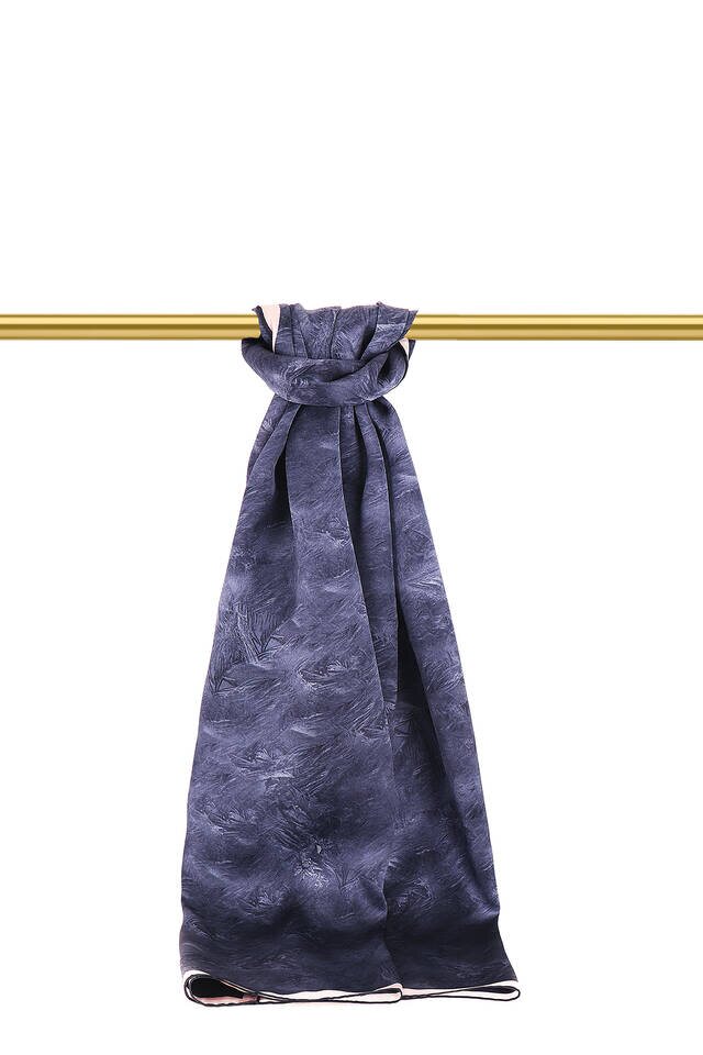 Navy Blue Brush Pattern Silk Scarf 