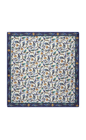 Navy Blue Carnation Tulip Pattern Soft Square Scarf - Thumbnail