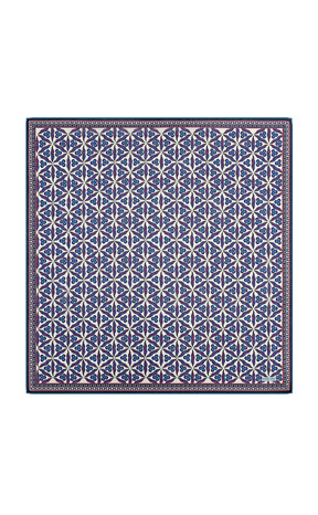 Navy Blue Cintemani Pattern Soft Square Scarf - Thumbnail