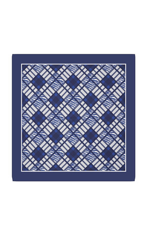 Navy Blue Diamond Pattern Twill Silk Square Scarf - Thumbnail