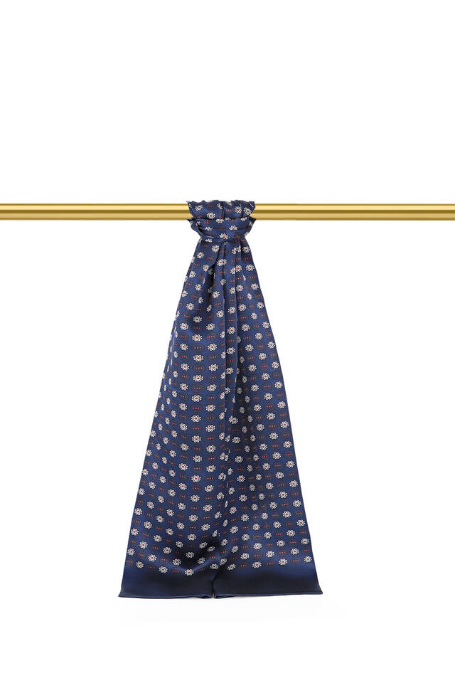 Mens navy blue clearance polka dot silk scarf