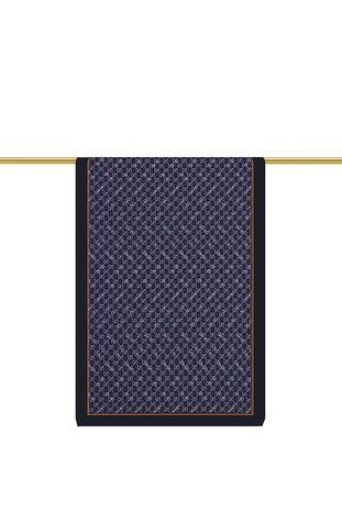 Navy Blue G Pattern Wool Silk Scarf - Thumbnail