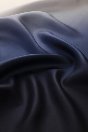 Navy Blue Ice Blue Gradient Twill Silk Square Scarf - Thumbnail