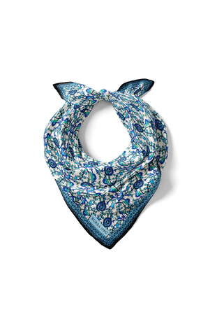  Navy Blue Ivy Tulip Pattern Silky Pocket Square - Thumbnail