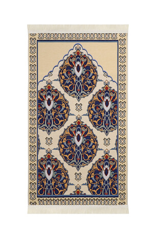 Navy Blue Iznik Pattern Tapestry Prayer Rug - Thumbnail