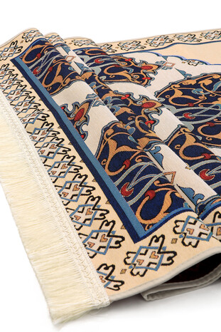 Navy Blue Iznik Pattern Tapestry Prayer Rug - Thumbnail