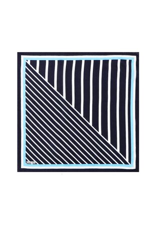 Navy Blue Line Pattern Silk Pocket Square - Thumbnail