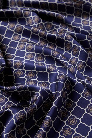 Navy Blue Monogram Silk Square Scarf - Thumbnail