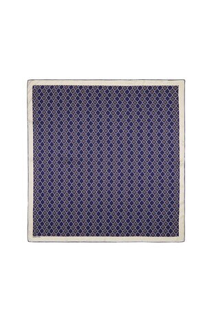 Navy Blue Monogram Silk Square Scarf - Thumbnail