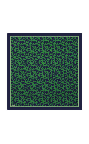 Navy Blue Pia Pattern Sura Silk Square Scarf - Thumbnail