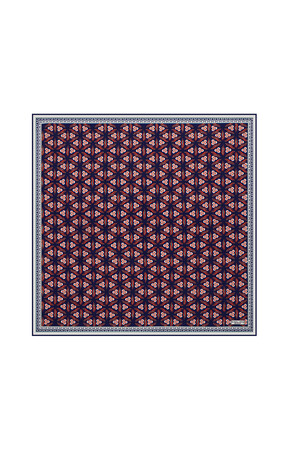 Navy Blue Red Çintemani Pattern Silk Pocket Square - Thumbnail