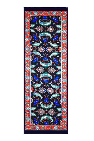 Navy Blue Red Efes Pattern Silk Foulard - Thumbnail