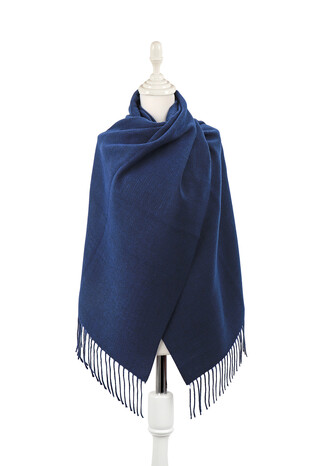 Navy Blue Saks Double-Sided Winter Shawl - Thumbnail