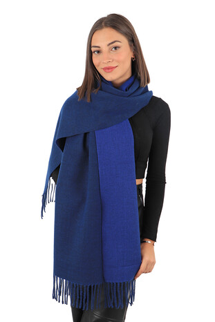 Navy Blue Saks Double-Sided Winter Shawl - Thumbnail