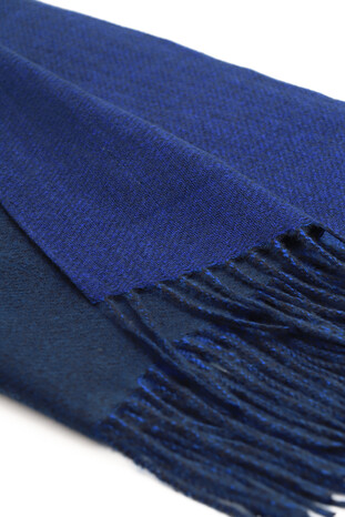 Navy Blue Saks Double-Sided Winter Shawl - Thumbnail