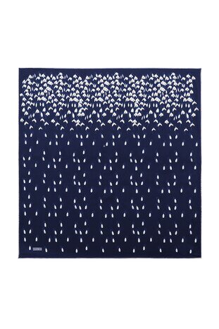 Navy Blue Snowdrop Sura Silk Square Scarf - Thumbnail