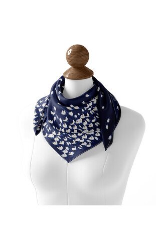 Navy Blue Snowdrop Sura Silk Square Scarf - Thumbnail