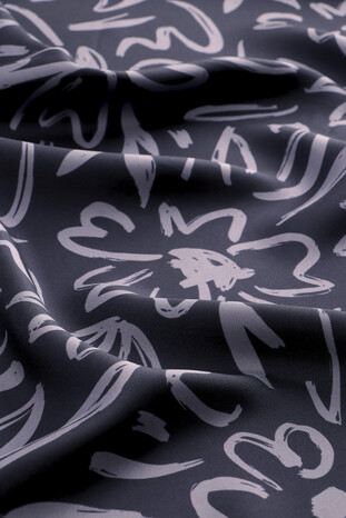 Navy Blue Spring Pattern Twill Silk Scarf - Thumbnail