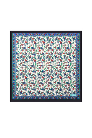 Navy Blue Tulip Pattern Silky Pocket Square - Thumbnail