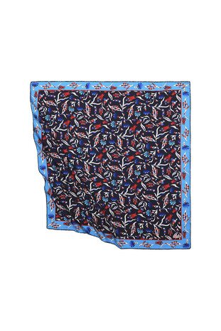 Navy Blue Turkish Pattern Carnation Tulip Pattern Silky Square Scarf - Thumbnail