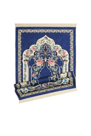 Navy Blue Velvet Carpet Prayer Rug - Thumbnail