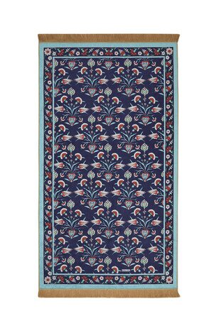 Navy Blue Velvet Carpet Prayer Rug - Thumbnail