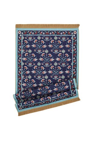 Navy Blue Velvet Carpet Prayer Rug - Thumbnail