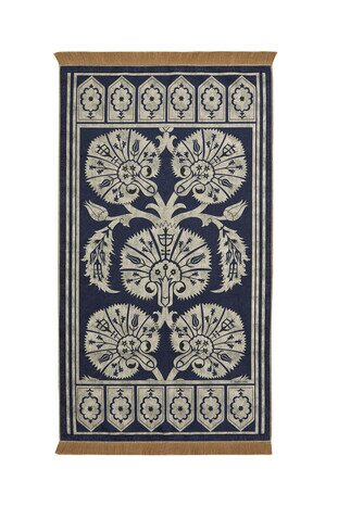 Navy Blue Velvet Carpet Prayer Rug - Thumbnail